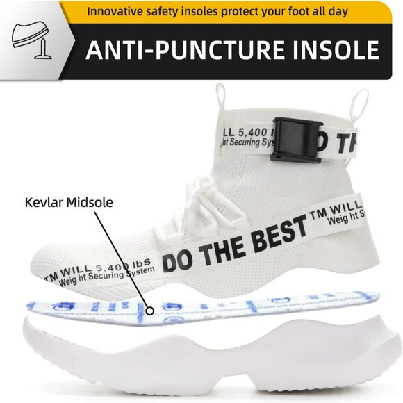 Unisex White Comfortable Lightweight Safety Sneakers for Industrial Work - Picture 3 of 6